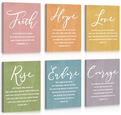 Image of CHDITB Faith Hope Love Bible Verse Wall Art, Set Of 6 Prints Religious Prayer Wall Art, Scripture Quote Canvas Painting, 8x10 Inches Bible Saying Artwork Christian Art Prints For Living Room Bedroom