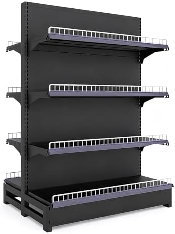 Double-Sided Gondola Shelving Display Rack with 4 Sturdy Shelves for Grocery, Liquor, Office Supplies - Sleek Market Shelf for Retail Stores
