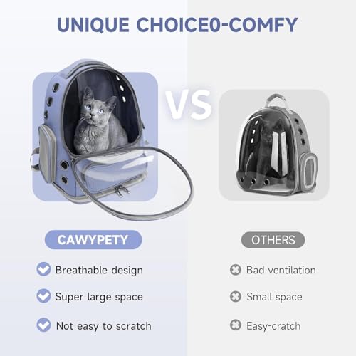 Image of Cawypety Cat Backpack Carrier, Breathable Cat Carrier Pet Backpack for Kitty Small Dog Up to 15Lbs, Transparent & Foldable Pet Carrier for Travel Hiking (Blue., M)