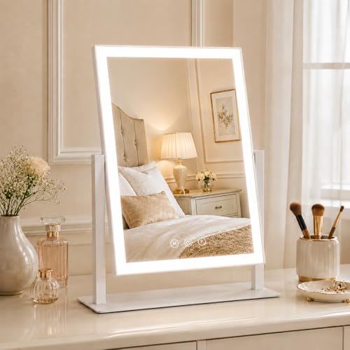 Image of ROLOVE 16 inchx13 inch Vanity Mirror with Lights, Three Colors Lighting Mode, 360Rotation, Lighted Makeup Mirror wih Stand for Desk, Bedroom, Dorm, Gifts for Women