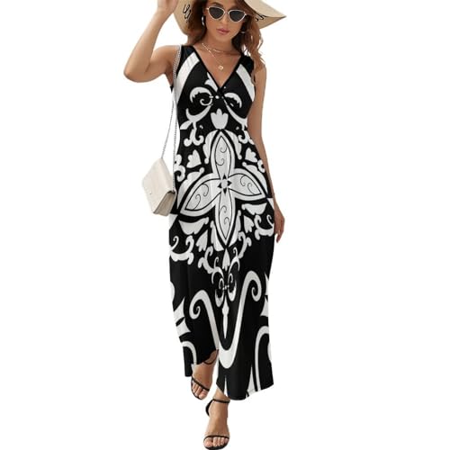 Robe de Plage Mandala Noir Robe Maxi Légère pour Journée Ensoleillée