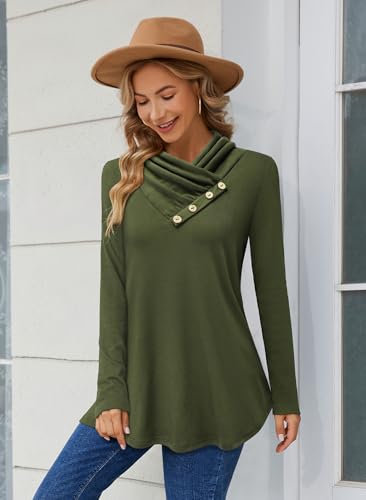 Image of Bulotus Womens Turtleneck Sweaters Ribbed Knit Split Cowl Neck Tunic Sweaters