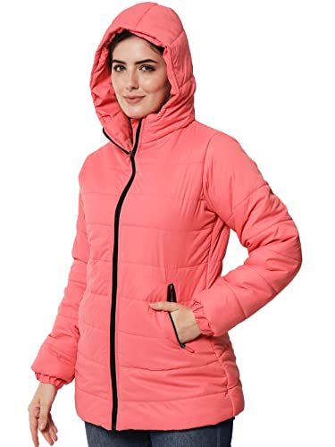 Image of KOTTY Women Nylon Peach Pink Solid Puffer Jacket