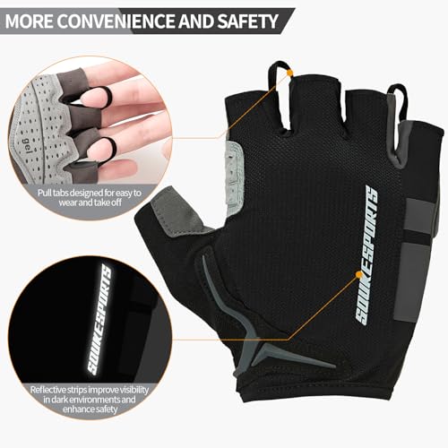 Image of Souke Sports Mens Cycling Gloves with Gel Pads Half Finger Bike Gloves Lightweight Anti-Slip Shock-Absorbing for MTB Road Biking