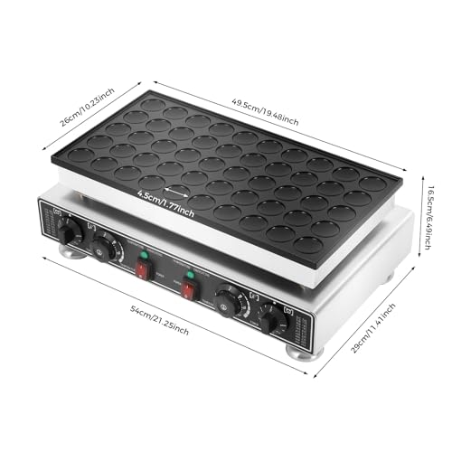 Takoyaki Maker 50 otworów, komercyjna patelnia do ośmiornicy z powłoką zapobiegającą przywieraniu, 50-300℃, niezależna dwustrefowa regulacja temperatury, patelnia Pancake Poffertjes