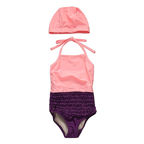 Richie House Girls' Contrasting Swimsuit with Cap Size 1-6 RH1947