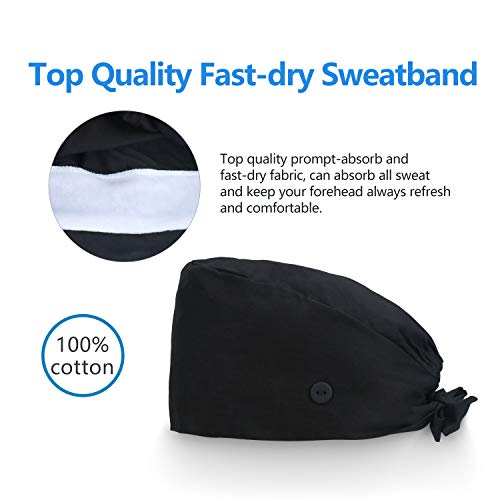 Image of QBA Adjustable Working Cap with Button, Cotton Working Hat Sweatband, Elastic Bandage Tie Back Hats for Women & Men, One Size