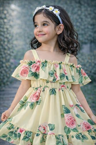 Image of Buy & Try Girls Summer Lightweight Georgette Floral Printed Frock Dress, Sleeveless Princess for Baby Girls, Stylish Fancy Kids Party & Casual Outfit