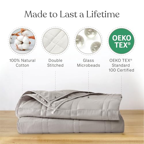Image of Baloo Weighted Blanket for Adults 15 lb Full /Queen (Silver Sage, 60 inchx80 inch) | Cool & 100% Cotton | Machine Washable & Dryer Safe | Glass Microbead Fill