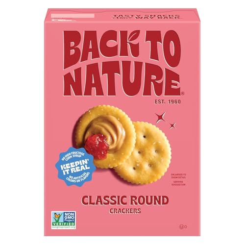 Back to Nature Classic Round Crackers, Non-GMO, Vegan Friendly Snack Cracker, Made with Wheat Flour & Sea Salt, Snack Happy, 6.5 oz Box