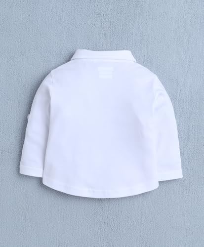 Image of BUMZEE Boys Regular Fit Full Sleeves Collar Neck Cotton Shirt Waistcoat Short Set with Applique Bow