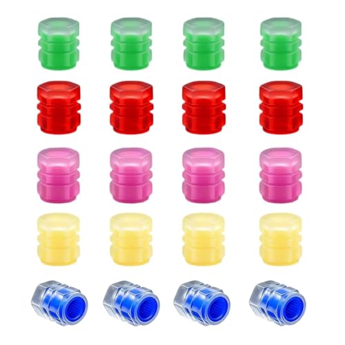 Bouchons De Valve De Pneu De Voiture Lumineux, 20 Bouchons De Valve Lumineux en ABS - 5 Couleurs Fluorescentes Universels Étanches pour Voiture, Vélo Et...
