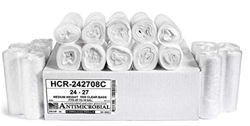 Aluf Plastics High Density Trash Bags 12 Gallon 1000 Count 8 Micron (eq) 24 x 27 Clear for Bathroom Office Industrial Commercial Janitorial Municipal Recycling