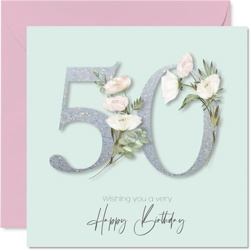 Cartes 50e anniversaire femmes - fleurs fancy floral - carte souhaits pour femme 50 ans