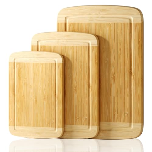 GuanQiao Cutting Boards for Kitchen (3-Piece)-Large Bamboo Cutting Board Non Toxic for Chopping Meat, Vegetables & Fruit, Over the Sink Use
