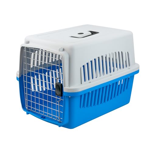 KCT Large Blue Plastic Cat Carrier Portable Cage Crate for Pet/Dog/Kitten/Puppy Carrier Travel Box
