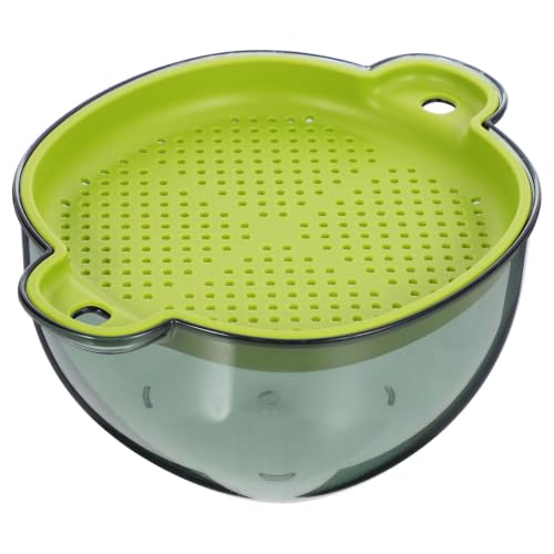 Green double-layer plastic drain basket with inner and outer tiers — the second layer is what lets you rinse and hold in the same vessel