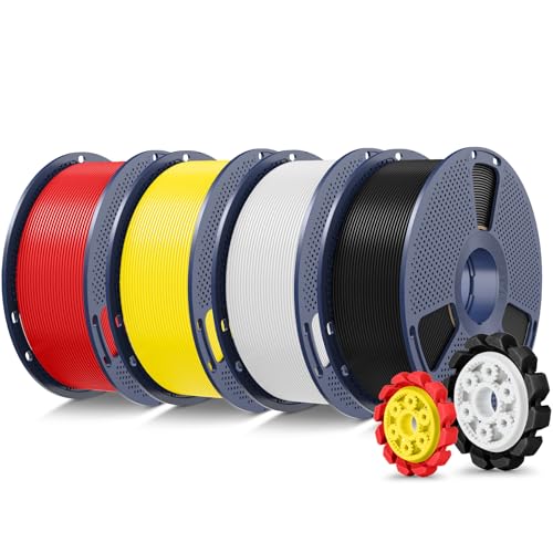 SUNLU PLA+2.0 3D Printer Filament 4KG Upgrade PLA+ Filament 1.75mm Tougher and Stronger Dimensional Accuracy +/-0.02mm 1KG per Spool 4 Pack 4KG Total Black+White+Red+Yellow