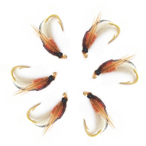 6PCS White Realistic Nymphs Scud Flies Lures Baits for Trout Fly Fishing Accessories Kit, Fly Bait Lure Fishing Gear Fish Bites Soft Plastic Lure for Hunting and Fishing Salmon Trout Bass/#12 Hook