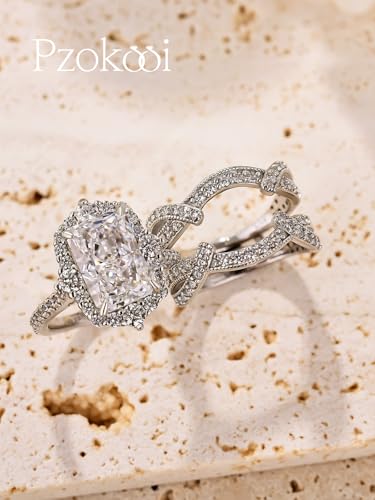 3.0 Carat Radiant Cut Insert Wedding Ring Set for Women,925 Sterling Silver 5A Cubic Zirconia Bridal Ring Set2