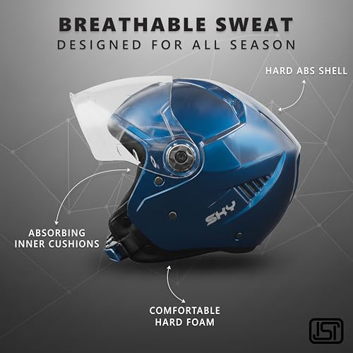 Image of Cortex Sky Half Face Helmet Glossy Finish with Scratch Resistant Polycarbonate Visor, Hard ABS Shell Helmet for Men and Women | Clear Visor, Lightweight,
