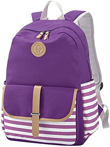 Sugaroom Canvas School Backpack For Girls Teen Laptop Bag Travel Bag Bookbag Daypack With Lunch Box (Purple 3Pcs) #TOP3
