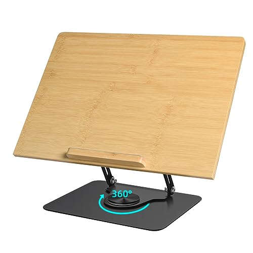 wishacc Laptop Stand for Desk, Adjustable Computer Stand with 360° Rotating Base, Ergonomic Laptop Riser for Collaborative Work, Foldable & Portable Bamboo Wood, fits for 10-17" Laptops 15.4