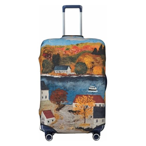 Idyllic Fall Village Scene Travel Luggage Covers - Elasticity Suitcase Covers Protector for Luggage 18-32 Inch