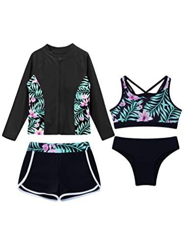 iiniim Girls Rash Guard UPF 50+ Swimsuits Long Sleeve 4 Pieces Swimwear Bathing Suit Swim Shirt Shorts3