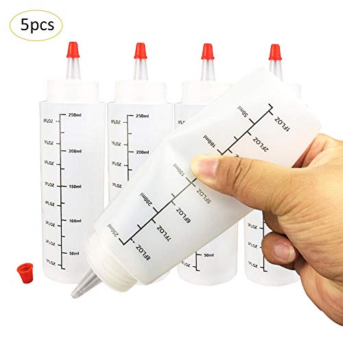 fllyingu 5PCS 250MLPlastic Squeeze Bottles s with Caps and scale Transparent Condiment Storage，Best Dispensers for Home & Restaurant Ketchup Containers for Ketchup Mustard Mayo Hot Sauce Olive Oil