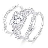 3CT Moissanite Wedding Ring Set for Women D Color VVS1 Princess Cut Halo Bridal Set Wedding Bands S925 Sterling Silver with 18K White Gold Plated Engagement Anniversary Rings for Her Size 4.5-9.5 (A-Princess, 6.5)