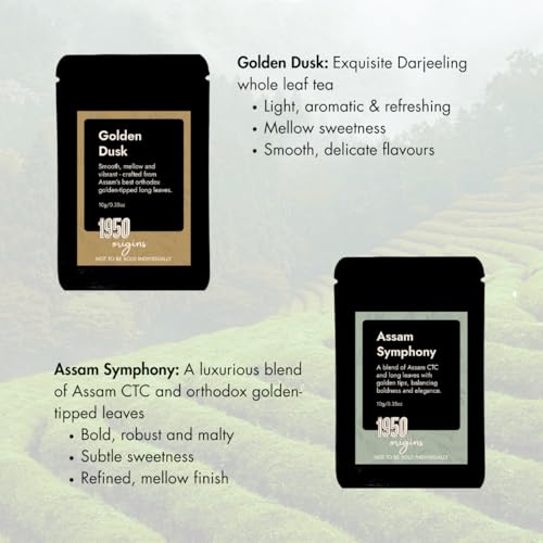 Image of 1950 Origins Tea Sampler Pack 6 Flavours x 10 g, 60 Gram Trial Box | Premium Black Tea | Assorted Tea Pack | Pure Assam and Darjeeling Leaves | 100% Natural Loose Leaf | Rich, Flavourful and Fresh