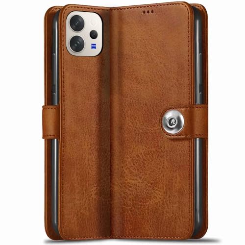 Image of TheGiftKart Genuine Leather Finish Flip Back Cover Case for Vivo V70 5G / V70 Elite 5G | Inbuilt Pockets & Stand | Wallet Style | Designer Button Magnet Flip Back Cover Case (Faux Leather, Brown)