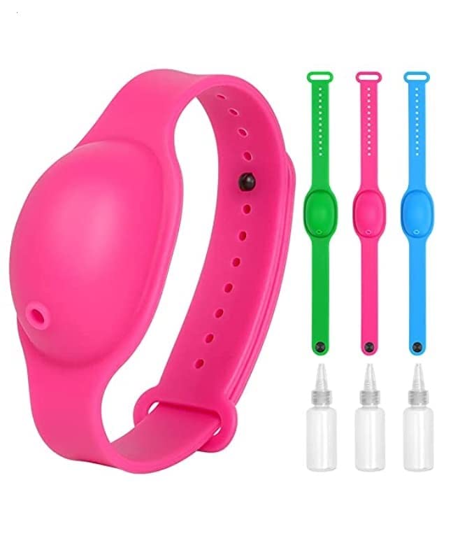 IRIS Portable Hand Sanitizer Dispenser Bracelet Silicone Refillable Wristband Hand Dispenser Pumps Sports Wristbands For Outdoor Travel, Colour May Vary,3 Count-image-12
