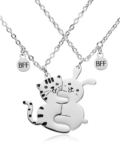 Best Friends Chains BFF Necklace 2 3 Cute Cartoon Split Heart Matching Friendship Necklaces Gifts for 2 3 Womens Daughter Sister BFF.