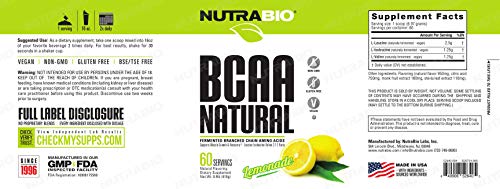 Nutrabio Bcaa 5000 Powder - Fermented Branched Chain Amino Acids For Muscle Growth & Recovery - Natural Flavors, Sweeteners, And Coloring, Vegan, Gluten Free - Lemonade, 60 Servings #TOP2