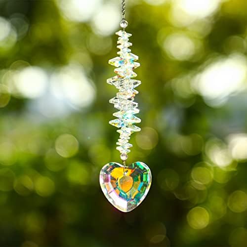 H&D HYALINE & DORA Heart Shaped Suncatcher,Crystal Colorful Beads Prisms Pendant,Sun Catcher Crystals for Windows,Indoor Outdoor Garden Hanging Ornament Gifts