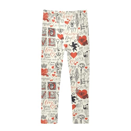 Girls Basic Leggings Baby Girls Pants Valentine's Hearts Love Soft Footless Stretchy Tights Pants 4-10Y