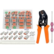 217PCS 12 Kits Deutsch DT Connector Kit with Crimper & Terminal Removal Tool - IP68 Waterproof 2 3 4 6 8 12 Pin Automotive Electrical Connectors & Size 16 Stamped Contacts for Car Truck Marine Wiring
