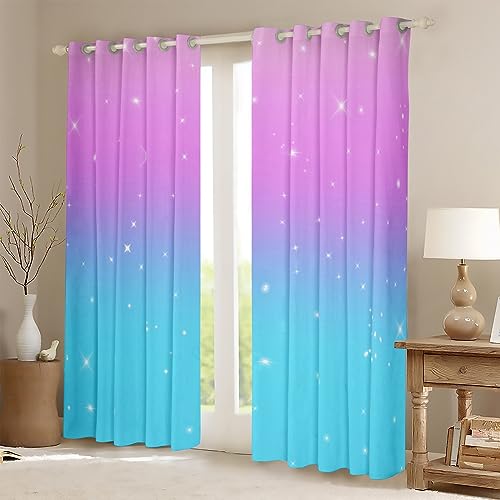 Homemissing Blue and Pink Ombre Curtains for Bedroom Living Room Girls Rainbow 30%-50% Blackout Curtains for Colorful Window Drapes Gradient Strle Glitter Window Treatments W66*L72 - Image 2