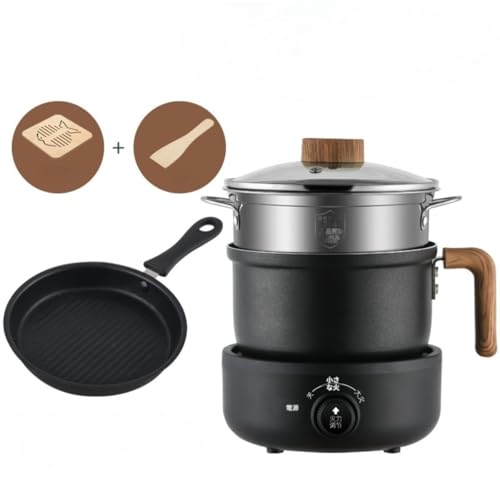 【Wixero】電気鍋 電気フライパン 炊飯器 1.8L ガラス蓋付き 深鍋 焦げ付き防止 火力調節可能 保温 蒸し 煮る しゃぶしゃぶ 一人用 2 人用 ひとり暮らし用 ポータブル 蒸し器付き 使いやすい (機械式)