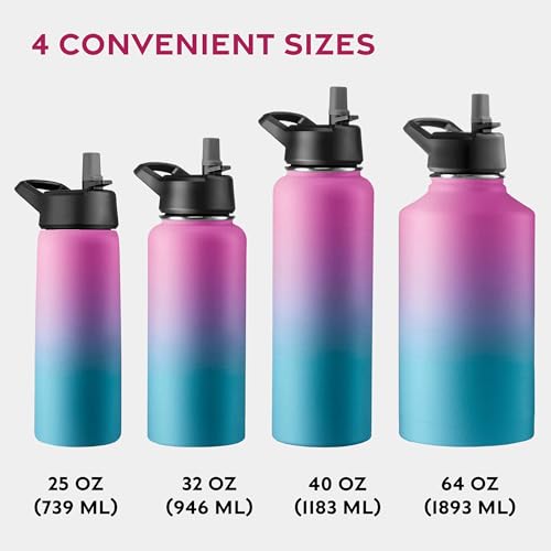 FineDine Insulated Water Bottles with Straw - 25 Oz Stainless Steel Metal Water Bottle W/ 3 Lids - Reusable for Travel, Camping, Bike, Sports - Pacific Blue Rose Blend - Thumbnail 6