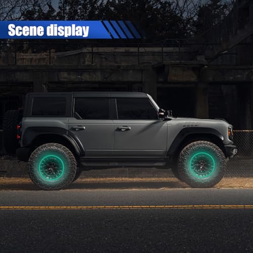 Image of 16PCS 17''-19'' Reflective Wheel Rim Stripe Decal Sticker, Universal Night Safety Tape Reflective Stickers, Waterproof Tire Rim Decoration Stripe Decals for Motorcycle, Car, Bicycle (Green)
