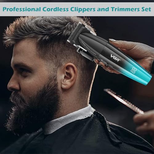 Image of VGR 640S2 Professional Hair Clippers for Men, 9000RPM Cordless Barber Clippers and Trimmers Set, Zero Gap T-Blade Hair Cutting Kit, DLC Coated Ceramic Blade Barber Kit with LED Display(Green)