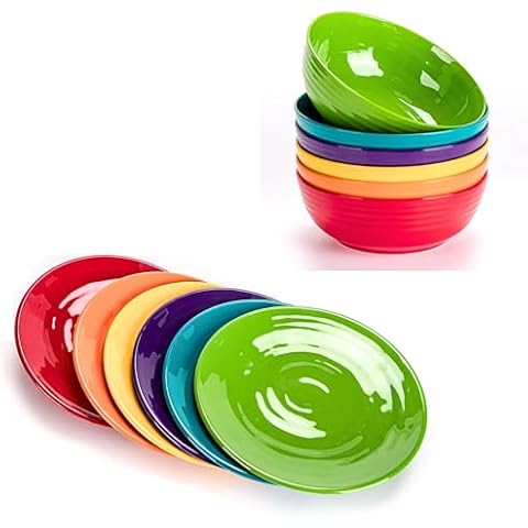 MIYOPESI Multicolor Melamine Dinnerware Bundle - 11-inch Plates (Set of 6) and 7-inch Bowls (Set of 6) Cover