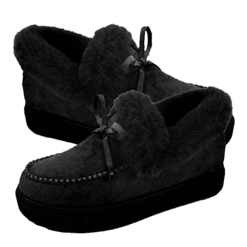 QWQW Women Winter Round Toe Plus Velvet Thick Peas Cotton Shoes Thick-Soled Non-Slip Soft Snow Boots Warm Shoes