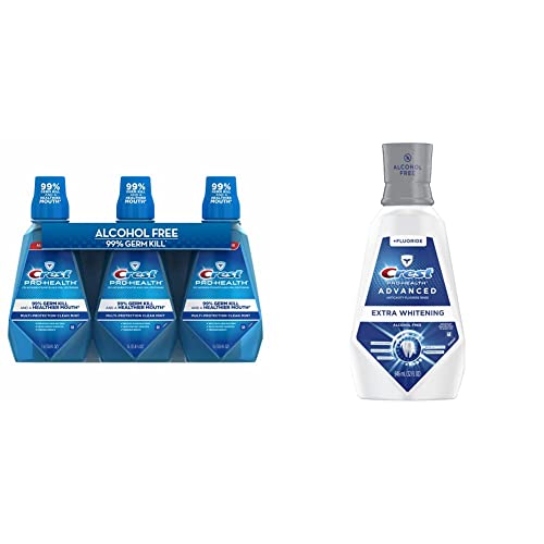 Crest 76380 Pro Health Multiprotection Rinse 3 Pack 1 L, Shape & Pro-Health Advanced Mouthwash, Alcohol Free, Extra Whitening, Energizing Mint Flavor, 946 mL (32 fl oz)