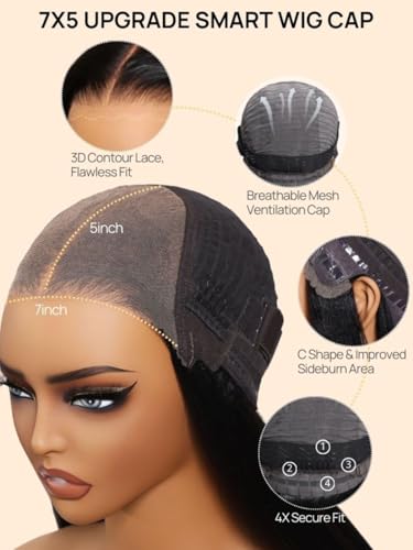 Image of Beauty Forever Bye Bye Knots Black Cherry Loose Body Wave Glueless Wigs Human Hair Pre Plucked Pre Cut 7x5 Lace Front Drawstring Wig with Face Framing Layers Put on and Go Wig 180% Density 18inch