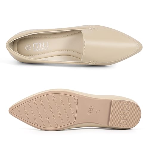Image of MUSSHOE Pointed Toe Flats for Women, Comfortable Business Casual Work Shoes, Slip On Loafers with Arch Support, Office Walking Flats for All Day Standing