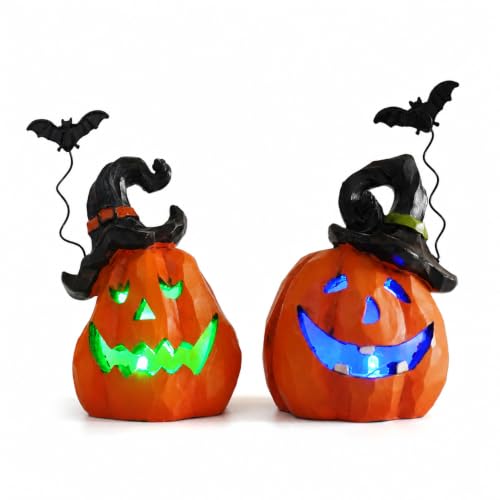 Hodao halloween Resin Pumpkin Duo Set decorations Elevate Your fall season Decor with Woodcarving-inspired Design-Pumpkin decor for garden or indoor home Add festive flair to your space (orange set 2)